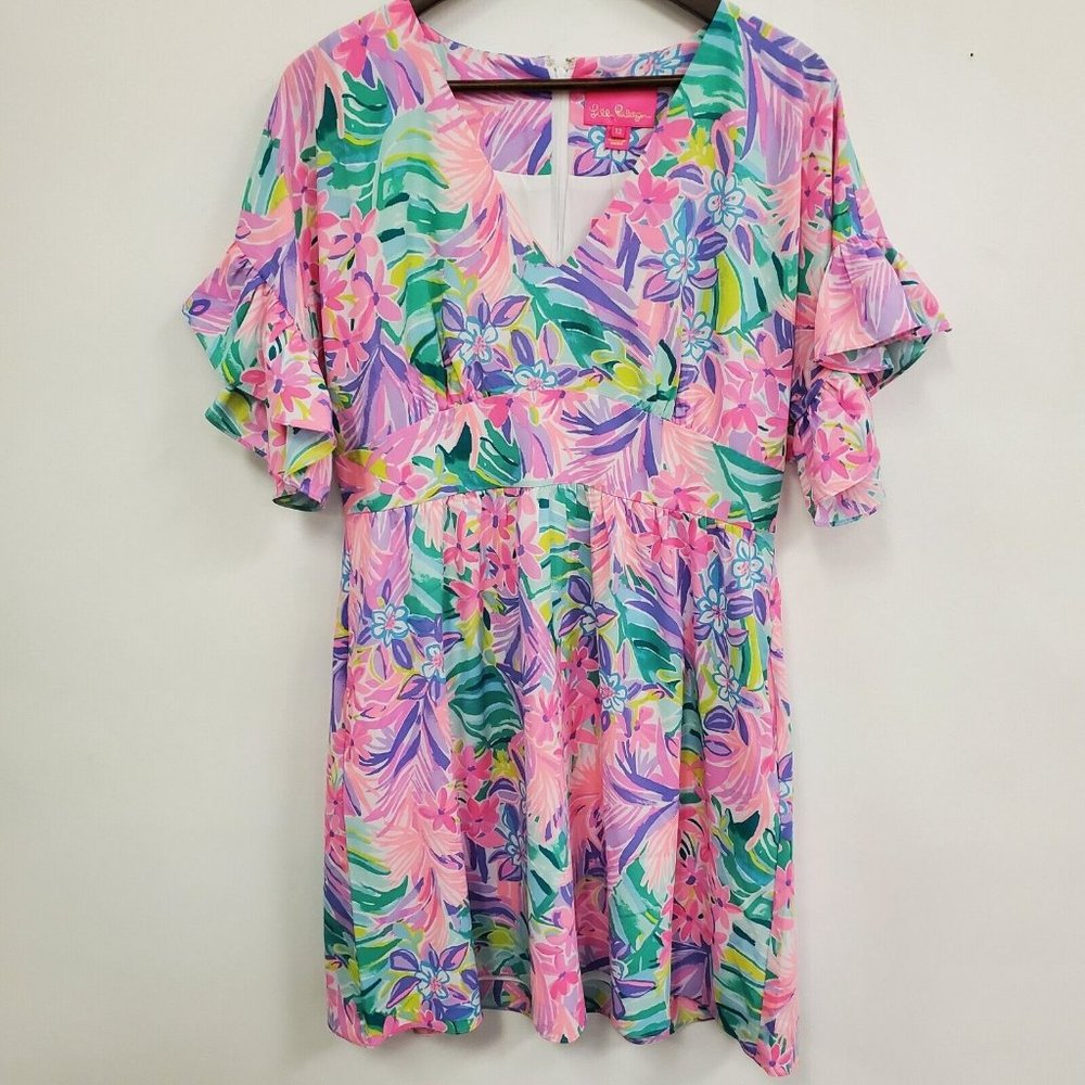 Lilly Pulitzer Womens Knee Length Blaire Dress Size 12 Flutter Sleeve Multicolor